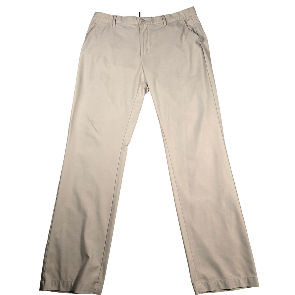 Greg Norman Mens Golf Pants Tan Khaki Stretch Flat‎ Front 38x34 Shark Logo